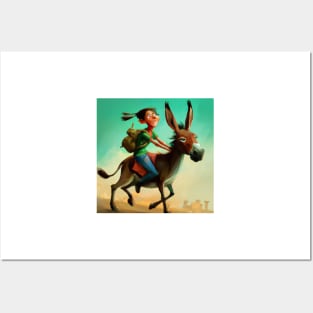 Girl Riding a Donkey Posters and Art